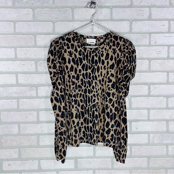 7 For All Mankind Leopard Print Puff Shoulder Long Sleeve Tee Size S - Picture 5 of 11